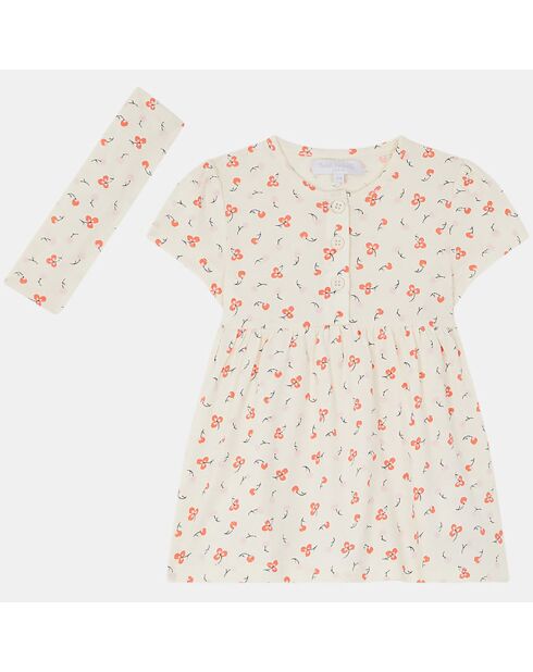 Ensemble Araela robe aop écru/rouge