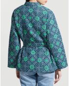 Kimono ceinturé Nougat imprimé bleu/vert