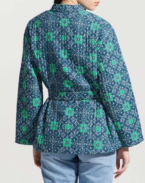 Kimono ceinturé Nougat imprimé bleu/vert