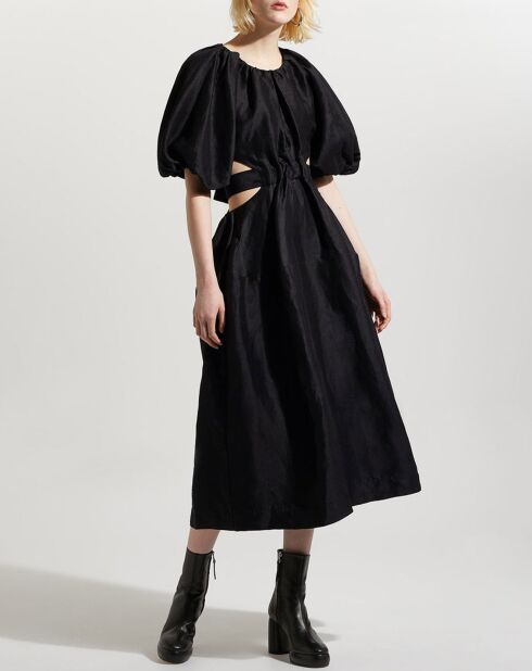 Abito midi in misto lino con intaglio Mimosa nero