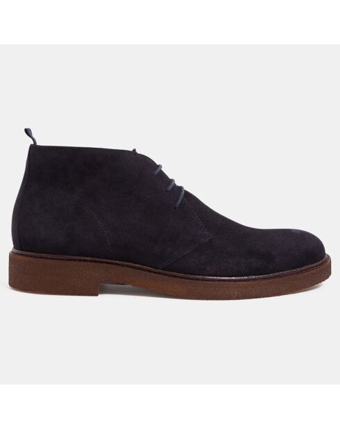 Bottines en Velours de Cuir mid bleu marine