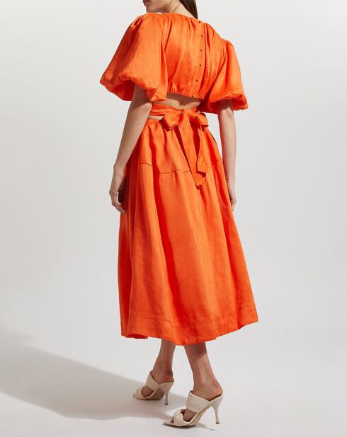 Robe midi en Lin mélangé Cosette Tie Back ouverte dos orange