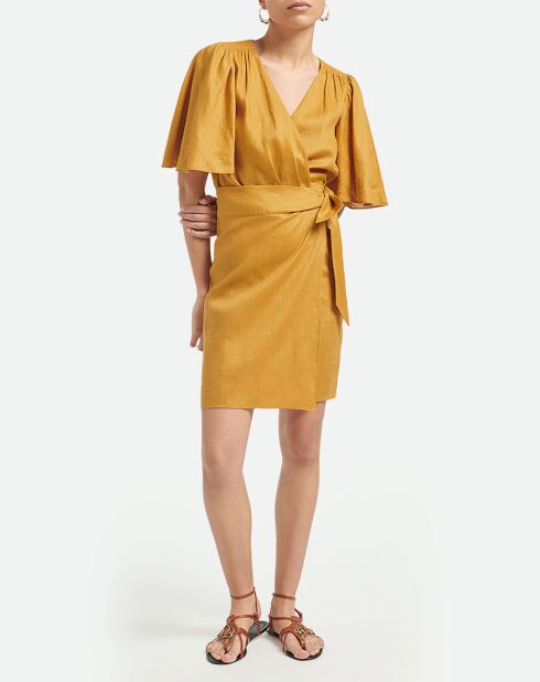 Orangefarbenes Tabasco-Kleid aus 100% Leinen