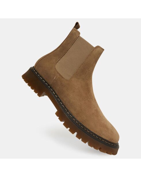 Chelsea Boots en Velours de Cuir marron taupe