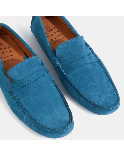 Mocassins en Velours de Cuir Diego bleus