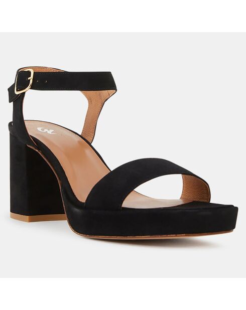 Sandalias negras con tacón de piel - Tacón de 7,5 cm