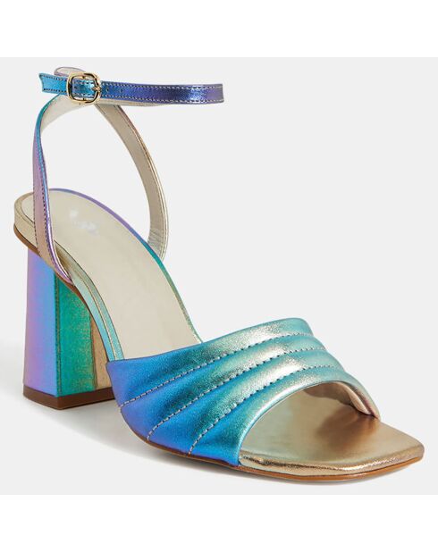 Sandales à talon en Cuir matelassées multicolores - Talon 8 cm