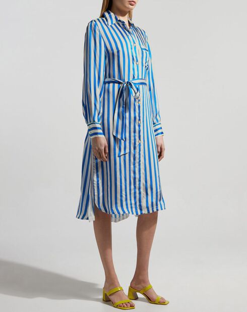 Robe chemisier en Satin rayée bleu/blanc