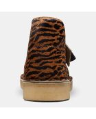 Braune Wüstenstiefel aus Samt aus Leder mit Tierdruck