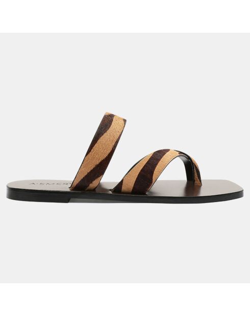 Sabot Carter in pelle a pelo basso zebrato marrone/beige