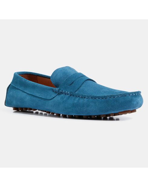 Mocassins en Velours de Cuir Diego bleus