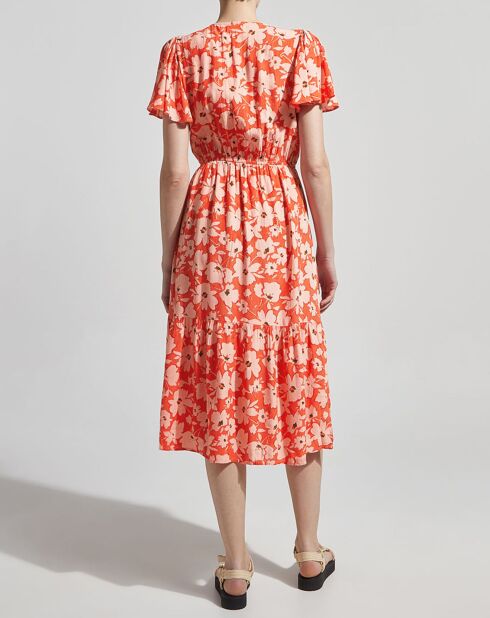 Robe midi Lauralie imprimée orange/rose