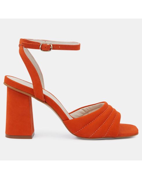 Sandales à talon en Cuir matelassées orange - Talon 8 cm