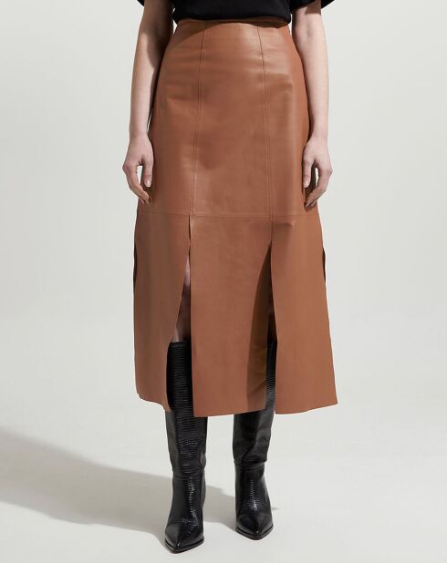 Jupe en Cuir d'Agneau Lunes camel