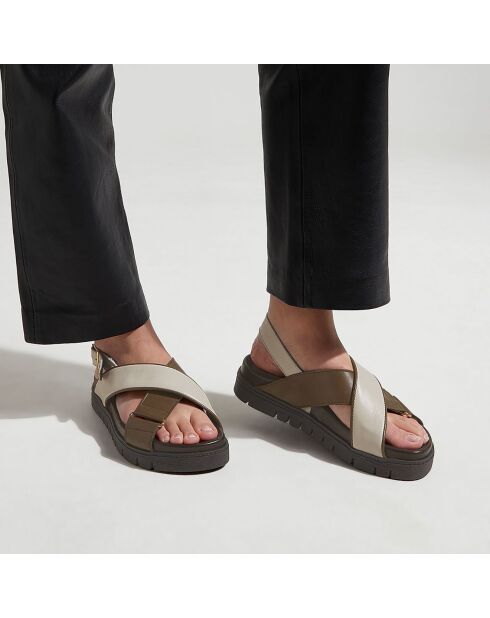 Sandales en Cuir blanc/kaki