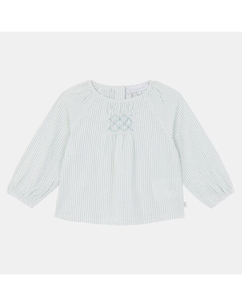 Top en Coton Bio Alaise bis ml rayures écru/vert