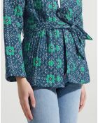 Kimono ceinturé Nougat imprimé bleu/vert