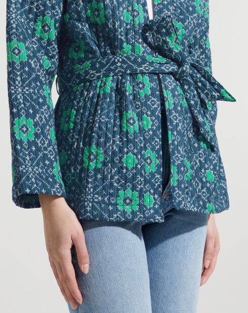 Kimono ceinturé Nougat imprimé bleu/vert
