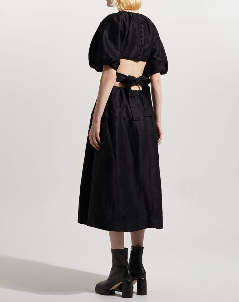 Abito midi in misto lino con intaglio Mimosa nero