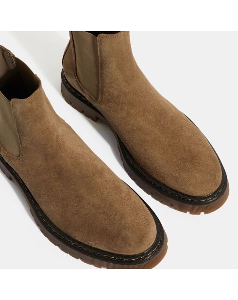 Chelsea Boots en Velours de Cuir marron taupe