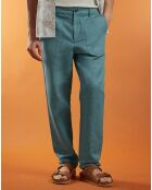 Pantalon en Lin & Coton Pupant tapered vert/gris