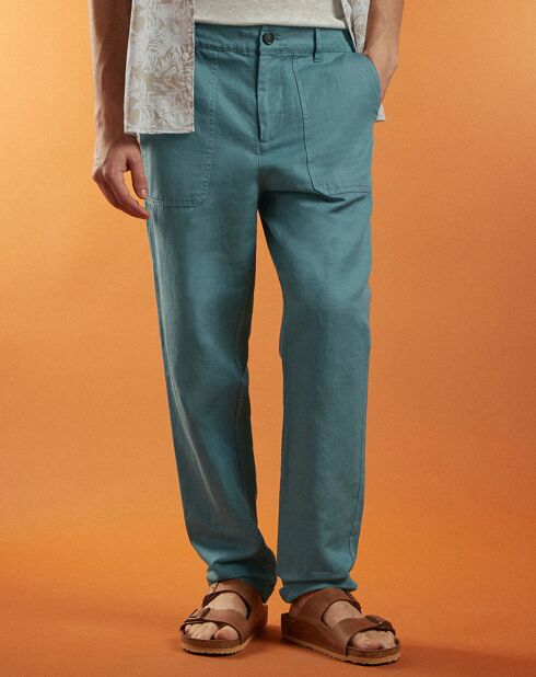 Pantalon en Lin & Coton Pupant tapered vert/gris