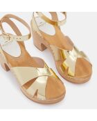 Sabots en Cuir Ybiza dorés - Talon 7,5 cm