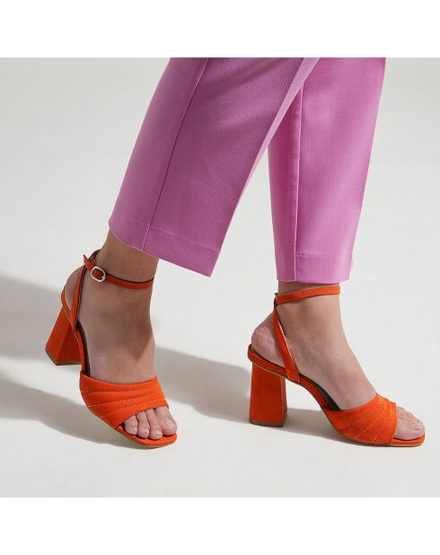 Sandales à talon en Cuir matelassées orange - Talon 8 cm