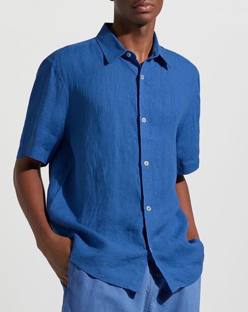 Chemise 100% Lin Pilinco mc bleu foncé