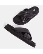 Mules plates en Cuir matelassées noires