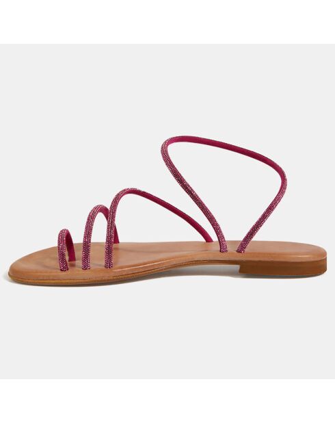 fuchsiafarbene Ledersandalen mit Strass