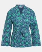 Kimono ceinturé Nougat imprimé bleu/vert