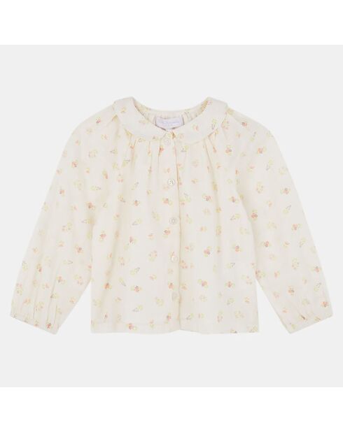 Top en Coton Bio Athene plumetis aop écru/rose