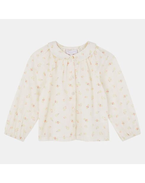 Top en Coton Bio Athene plumetis aop écru/rose