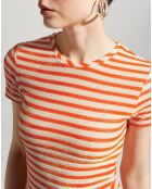 T-Shirt en Velours chenille rayé orange/beige