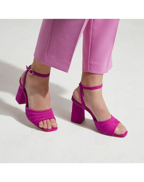 Fuchsiafarbene Sandalen aus gestepptem Leder - Absatz 8 cm