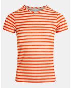 T-Shirt en Velours chenille rayé orange/beige