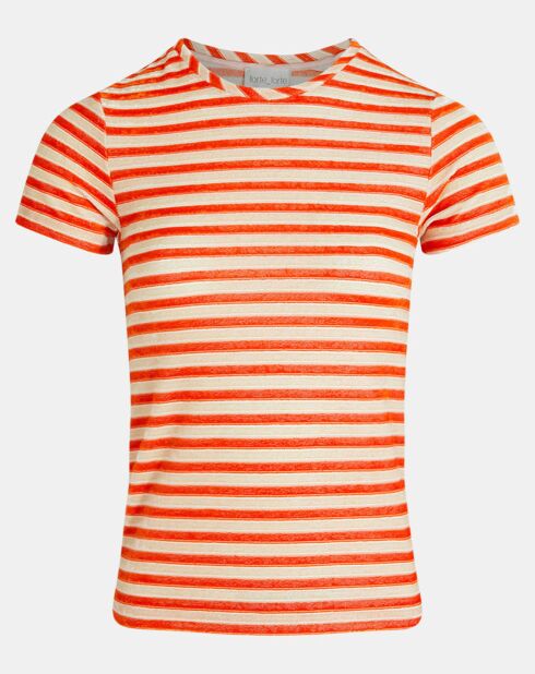 T-Shirt en Velours chenille rayé orange/beige