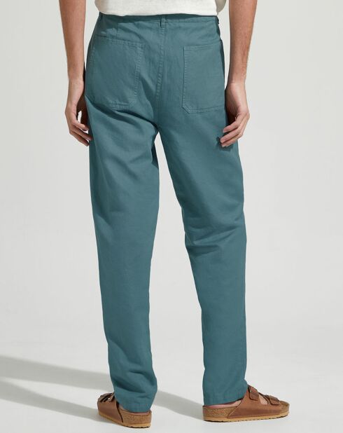 Pantalon en Lin & Coton Pupant tapered vert/gris