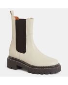 Chelsea Boots en Cuir lisse surpiqures blanches - Talon 4 cm