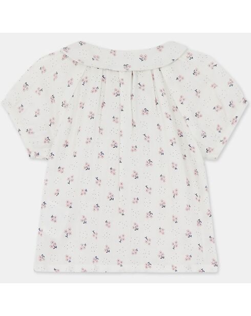 Top en Coton Bio Alouest bis mc gaze aop écru/rose