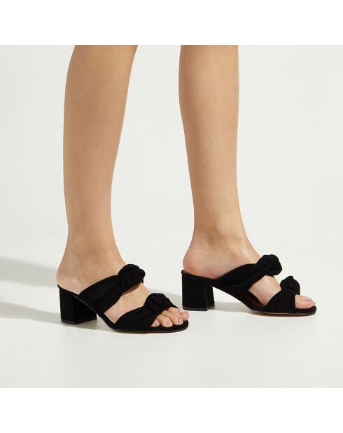 Mules à talon en Velours de Cuir noires - Talon 5.5 cm