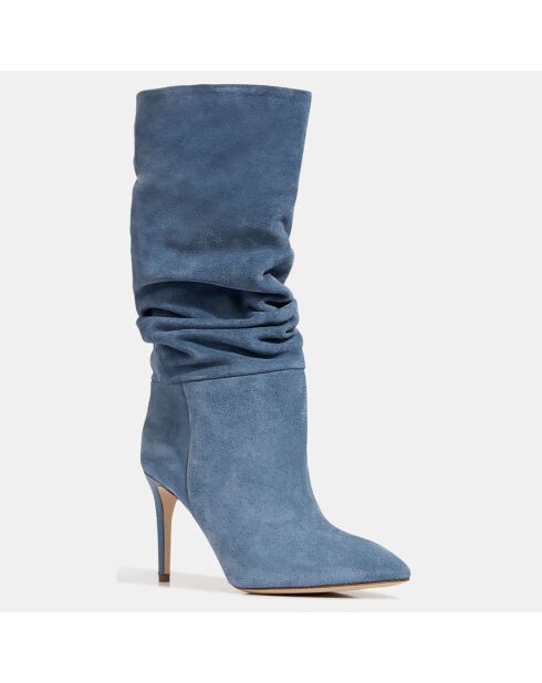 Bottes en Velours de Cuir bleues - Talon 9 cm
