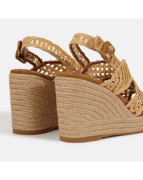 Sandalen mit Keilabsatz aus natürlichem Bastleder - 10 cm hoher Absatz