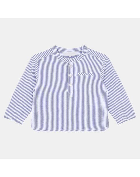 Chemise en Coton Bio Abiolo ml rayures bleu/écru