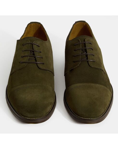 Derbies en Velours de Cuir vert kaki