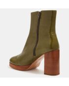 Bottines en Cuir vert kaki - Talon 8.5 cm