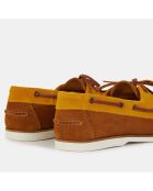 Chaussures bateau en Velours de Cuir bicolore cognac/Camel