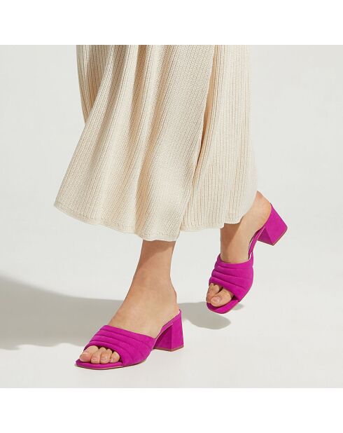 Mules à talon en Cuir matelassées fuchsia - Talon 6 cm