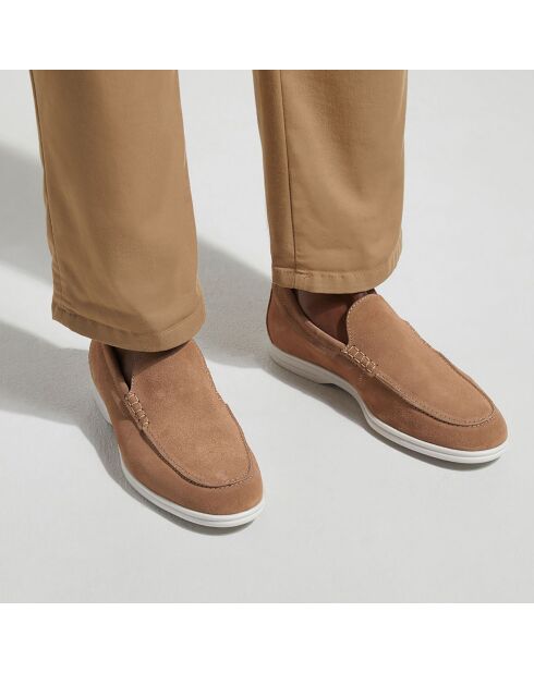 Mocassins en Velours de Cuir taupe